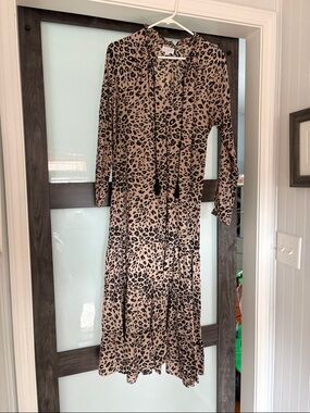 Mud Pie Beige and Black Leopard Print Maxi Dress